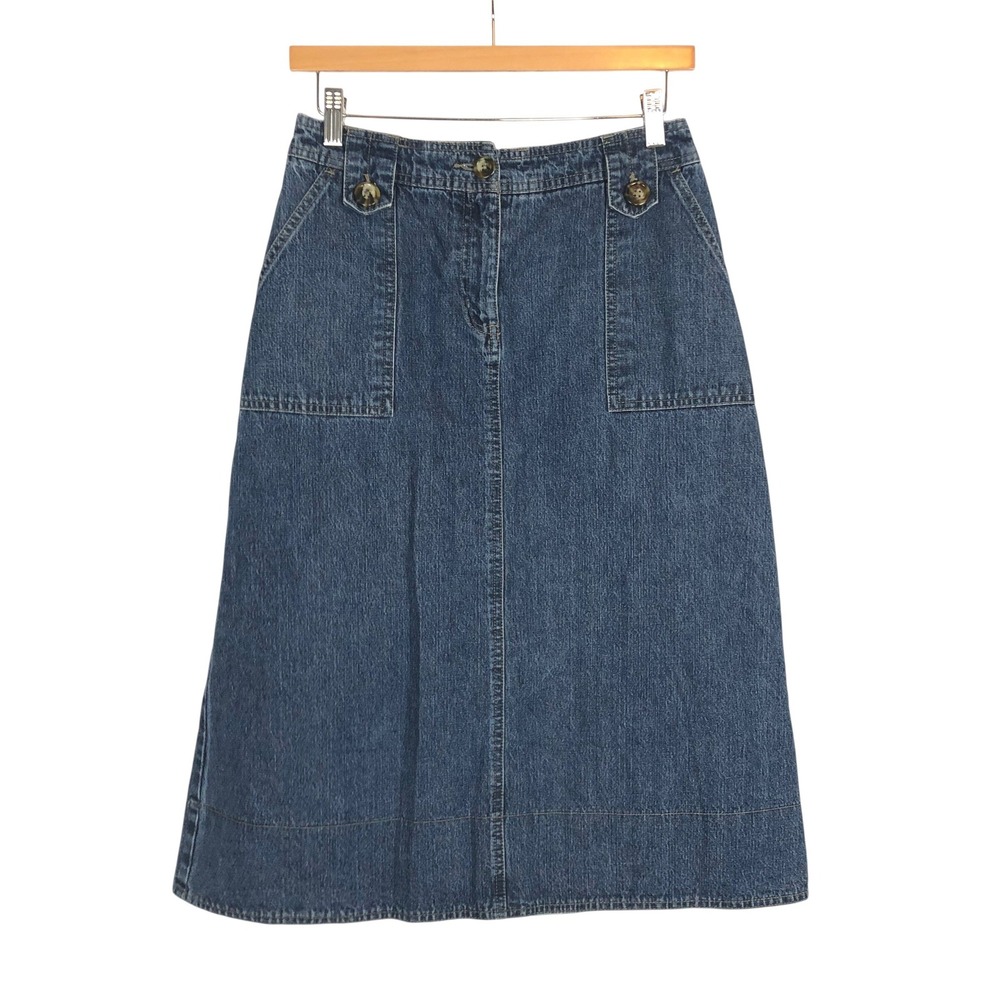 Kim Rogers Y2K Cargo Denim Midi Skirt Size 6 100% Cotton Straight Utility Pocket